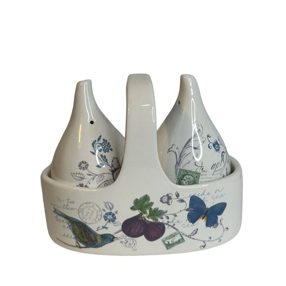 NEW Mikasa Antique Countryside Salt & Pepper Set With Caddy - Picture 8 of 12